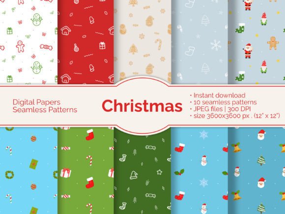 10 Christmas Digital Seamless Patterns for Creative Projects and Design Needs