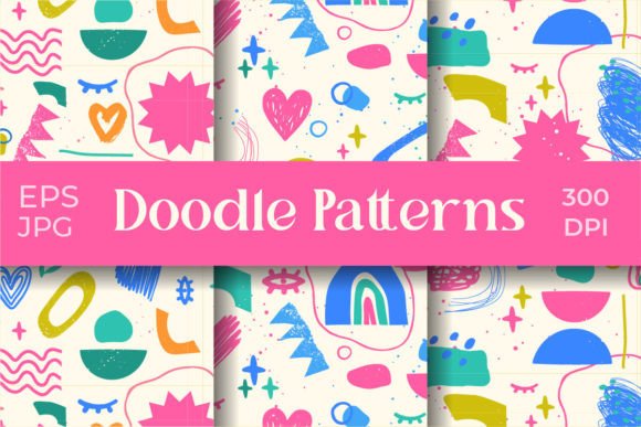 3 Seamless Patterns in Doodle Style: A Versatile Design for Creative Projects