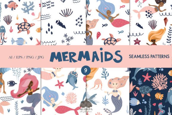 Mermaid Seamless Patterns Set: A Versatile Design Resource for Creative Projects