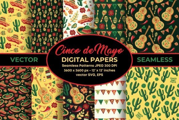 Mexican Cinco De Mayo Seamless Patterns