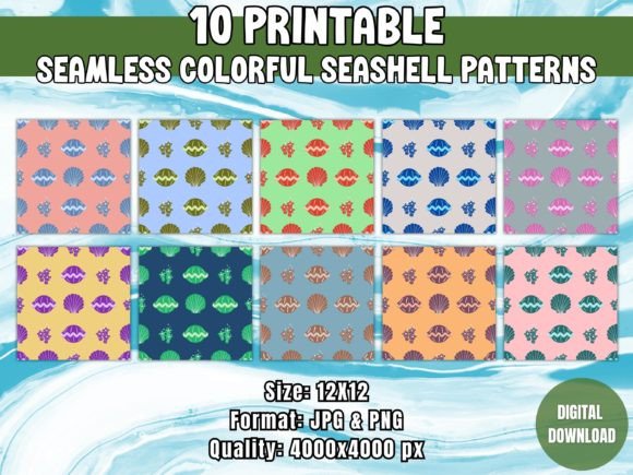 Seamless Colorful Seashell Patterns: A Versatile Design Resource for Creative Projects